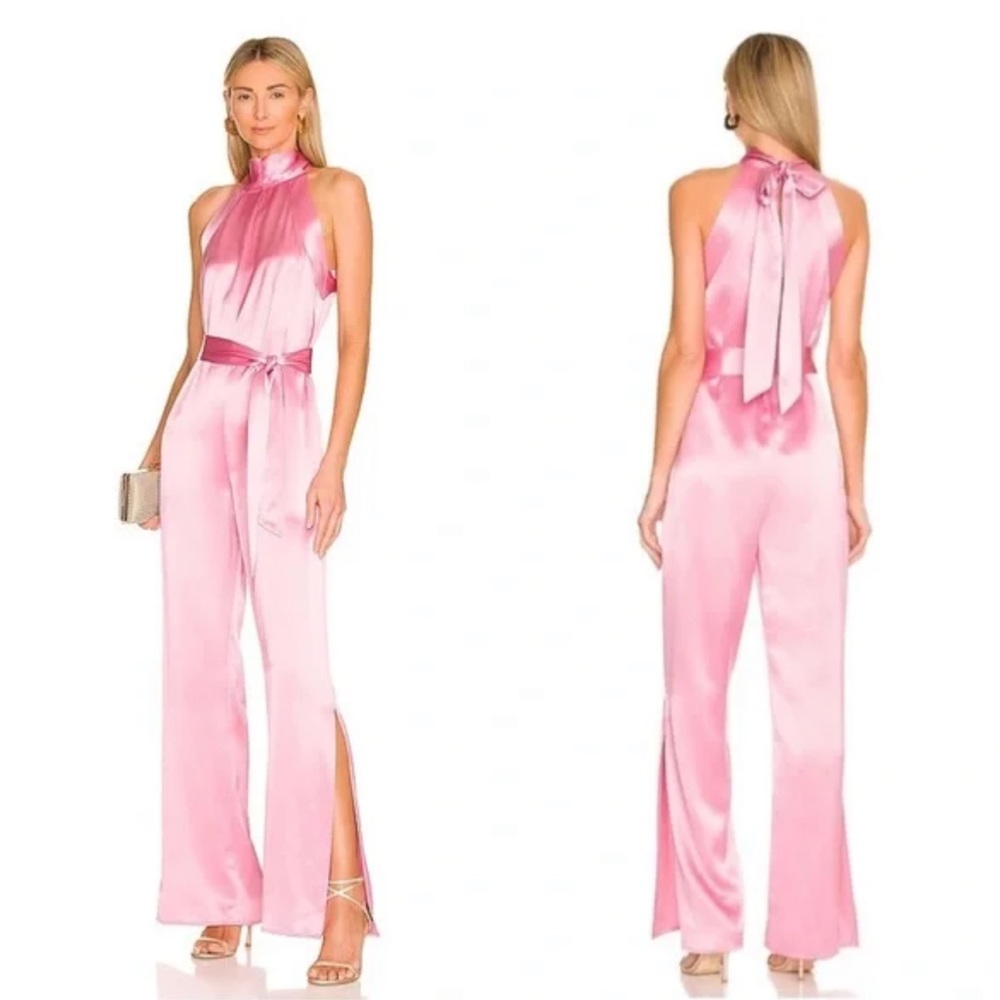 Something navy Silk Halter Jumpsuit Pink